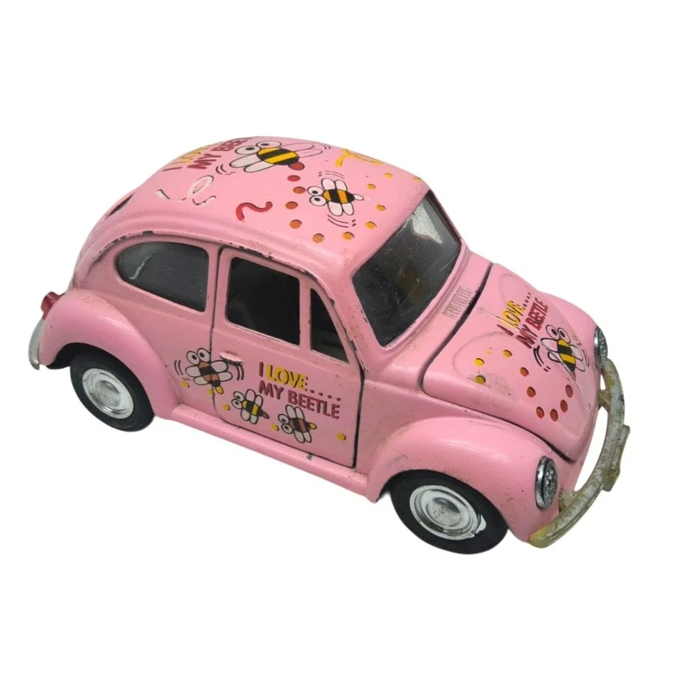 Pink VW Bug Beetle I‎ Love My Beetle Volkswagen Die Cast Metal Toy Car #SS5702